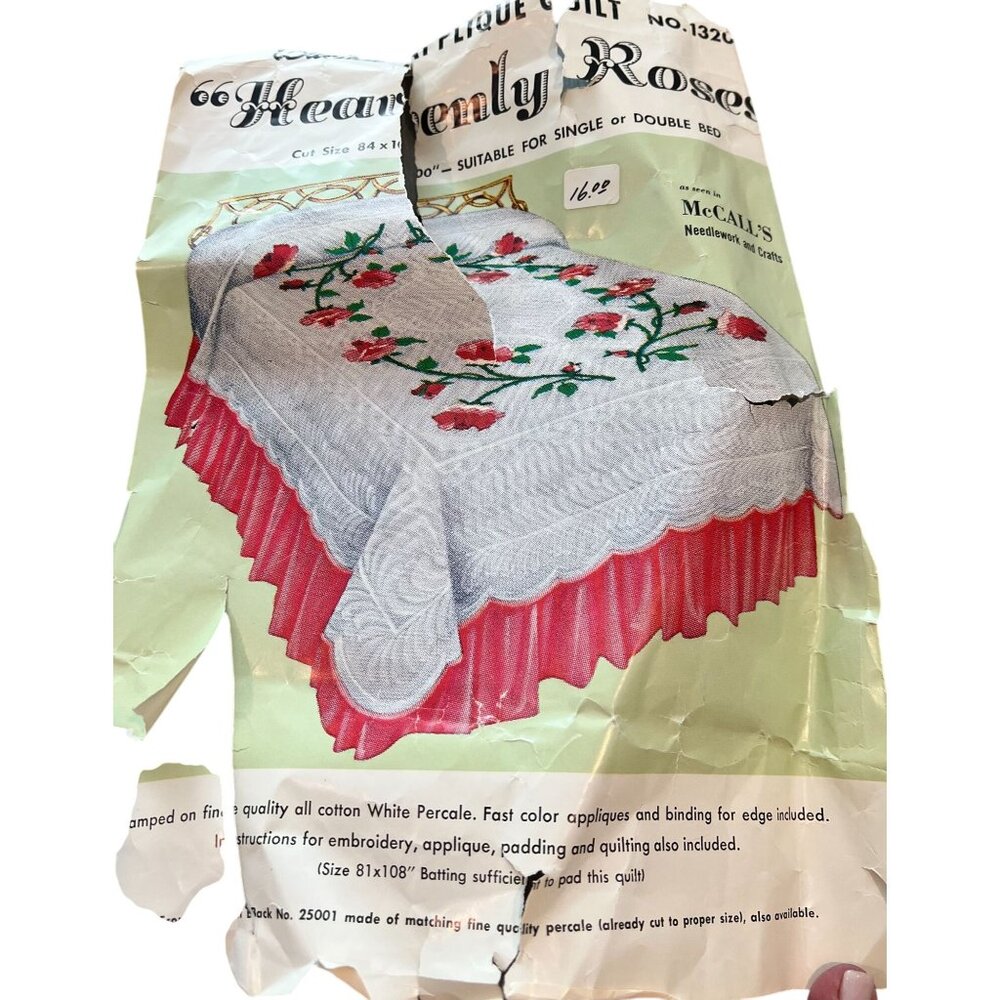 Vintage Bucilla Heavenly Roses Quilt Kit No.1320 Embroidery & Applique 81x108"